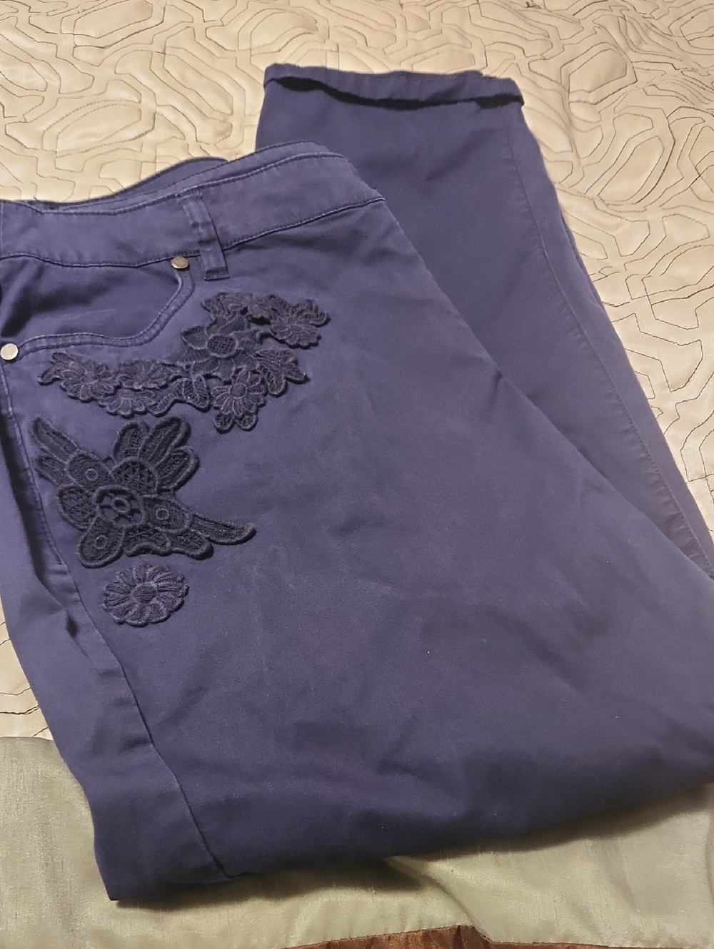 Lane Bryant Blue Embroidered Applique Cotton Blend Plus Size Ankle Pants